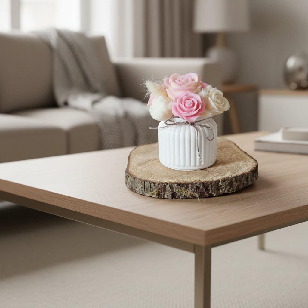 Bouquet de fleurs en bougie – Vase blanc
