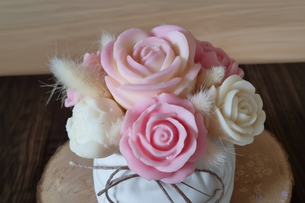 Bouquet de fleurs en bougie – Vase blanc