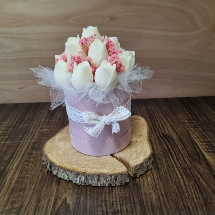 Bouquet de tulipes en cire & fleurs séchées – Coffret fleuri