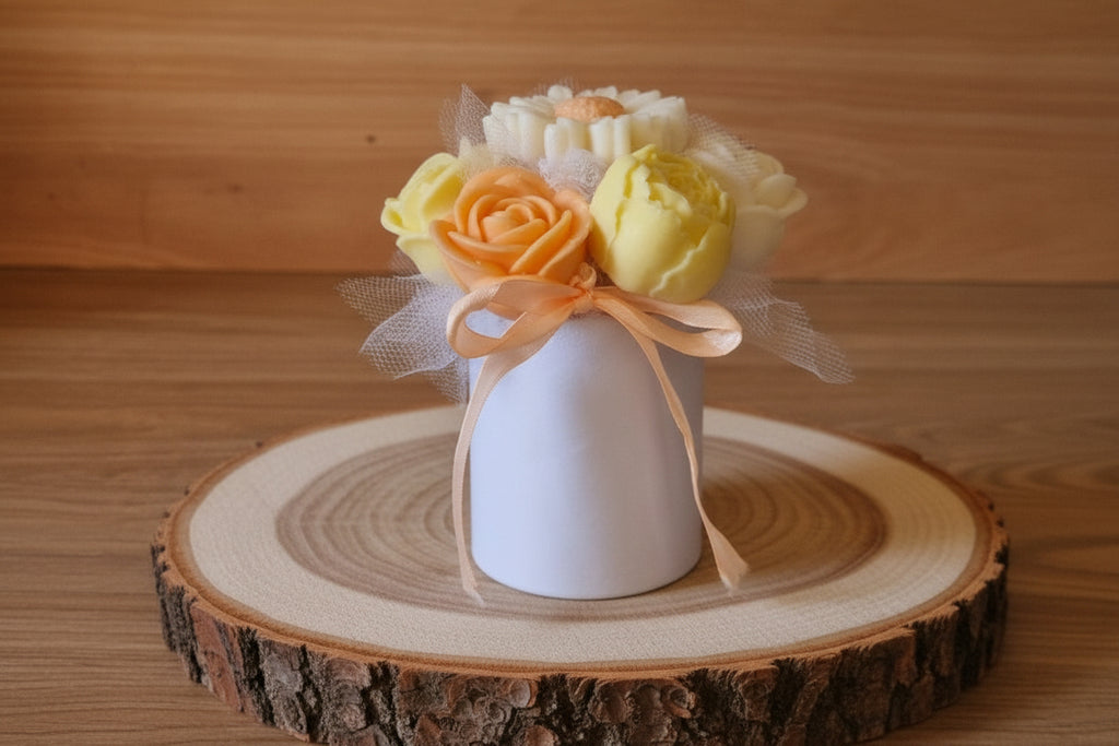Bouquet de fleurs en cire végétale dans son pot