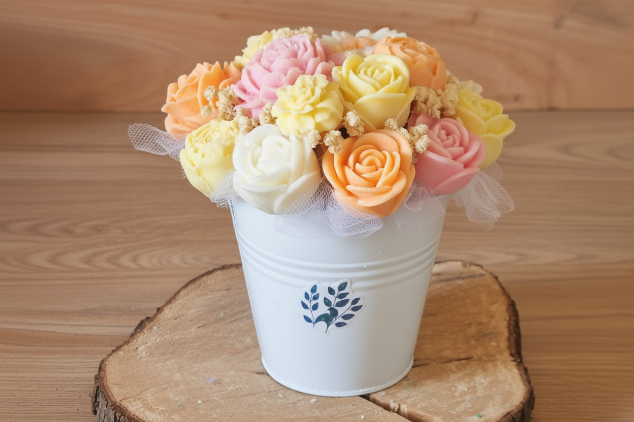 Bouquet de fleurs en cire végétale soja & olive