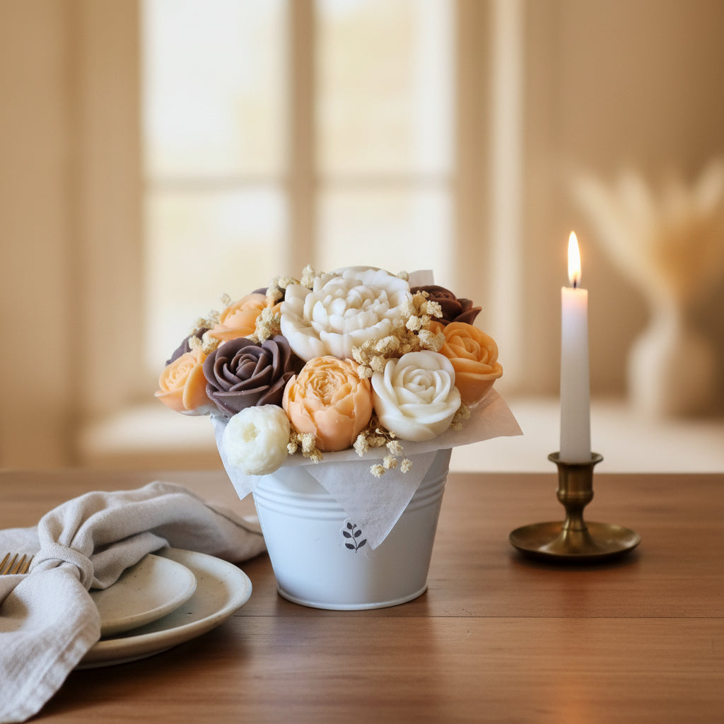 Bouquet de fleurs en cire végétale soja & olive