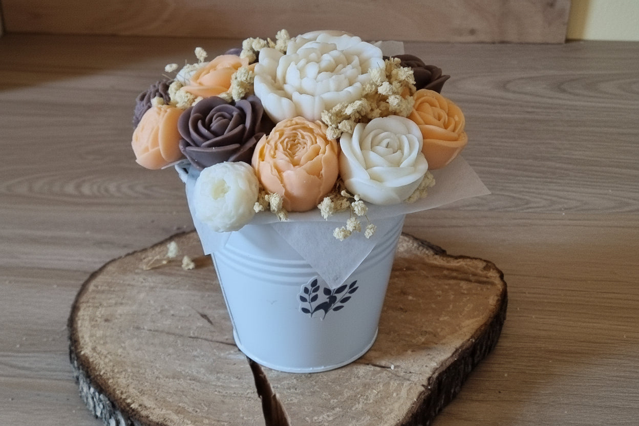 Bouquet de fleurs en cire végétale soja & olive