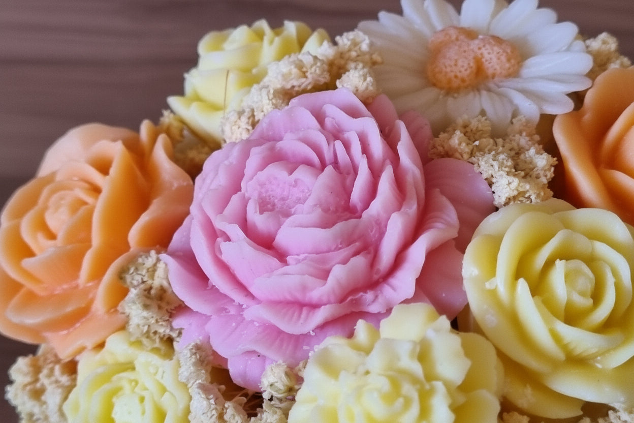 Bouquet de fleurs en cire végétale soja & olive